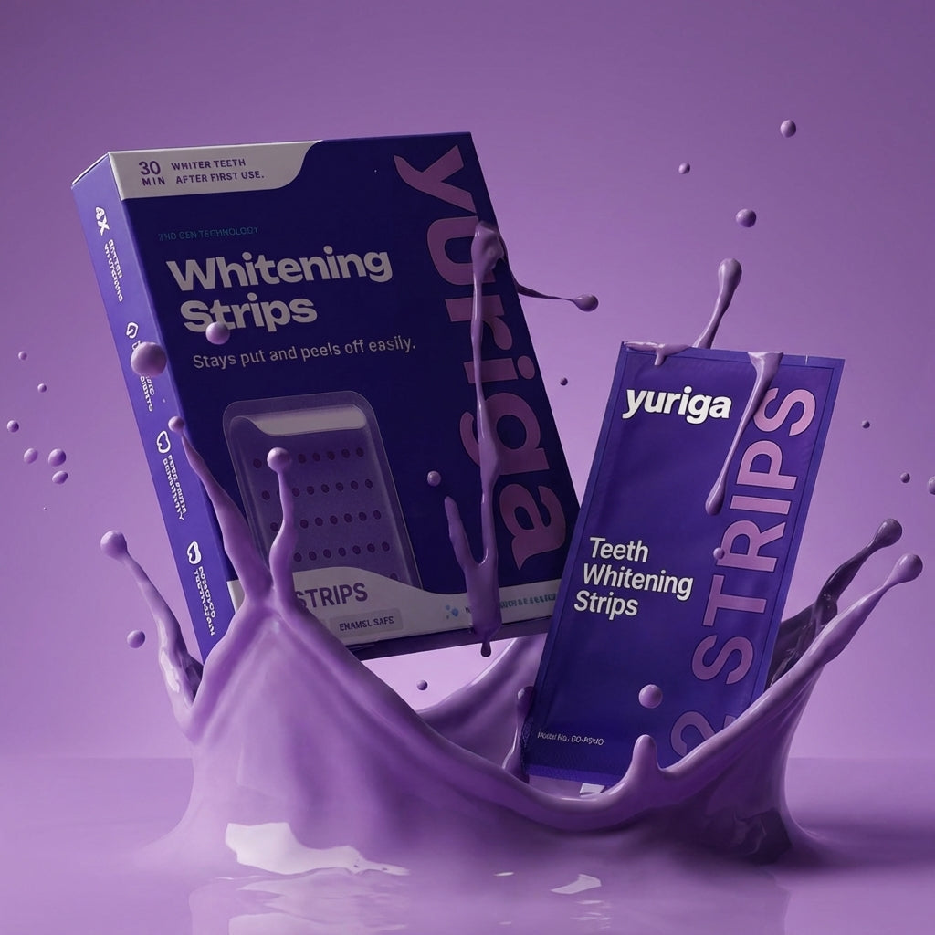 YURIGA Purple Whitening Strips – Whiter Teeth in 30 Minutes, Zero Sensitivity